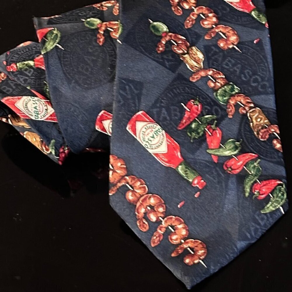 Tabasco Tie Kitsch Silk Mens Neckwear Y2k Chili Peppers Blue Red Hot Sauce